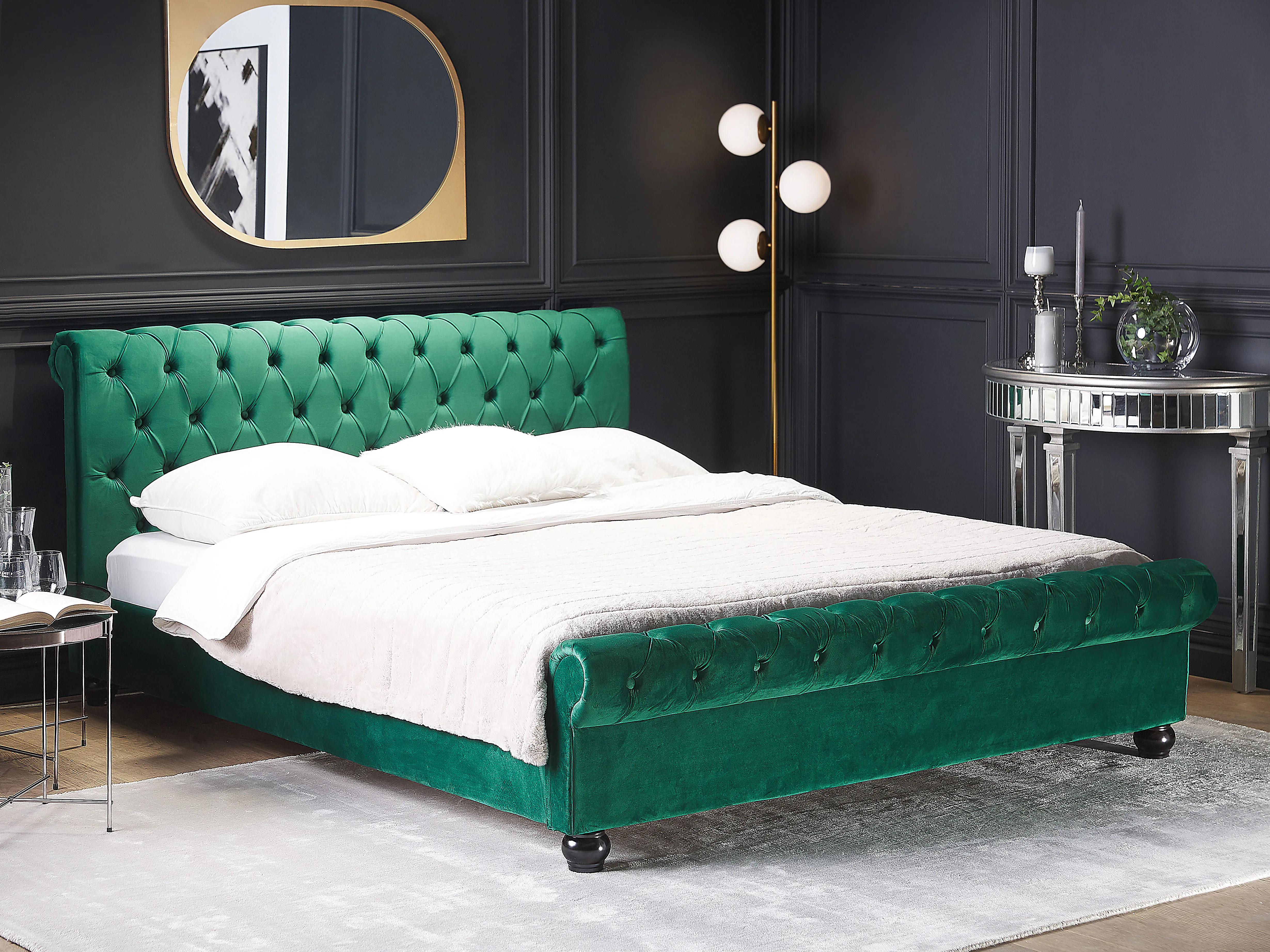 Waterbed Velvet AVALLON 180 x 200 cm (EU Super King) Emerald Green