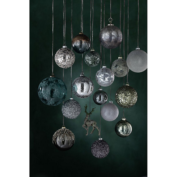 Boite de 6 boules de Noël en verre gris 8x8x8 cm