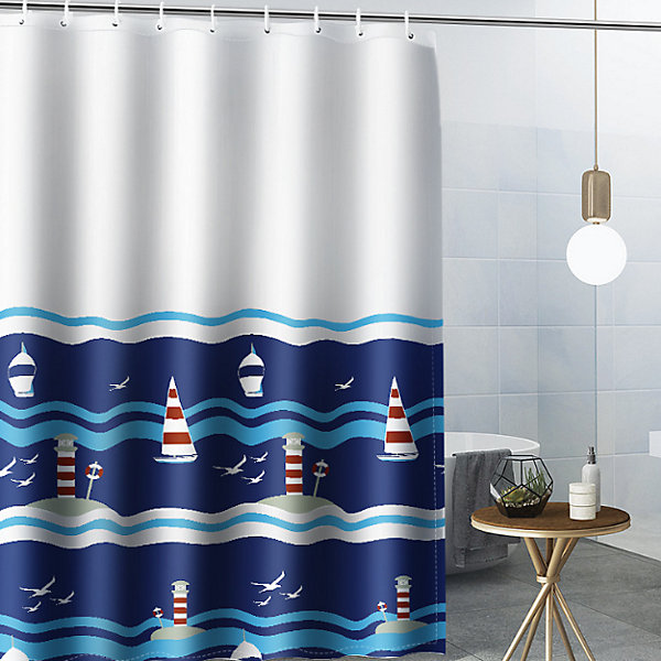 BASHLWUA 180 x 200cm Rideau de Douche avec 12 Crochets Séchage Rapide(Bateau), Tissu Polyester Imperméable Lavable en Machine, Rid