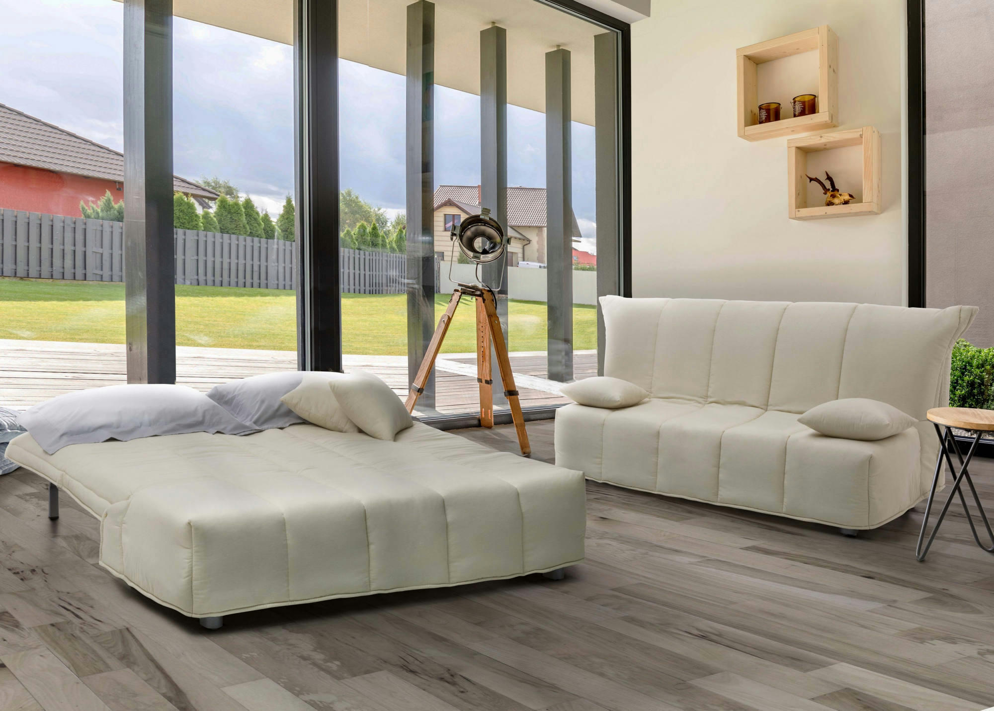 ALLEGRA - Canapé-lit 3 places en tissu beige