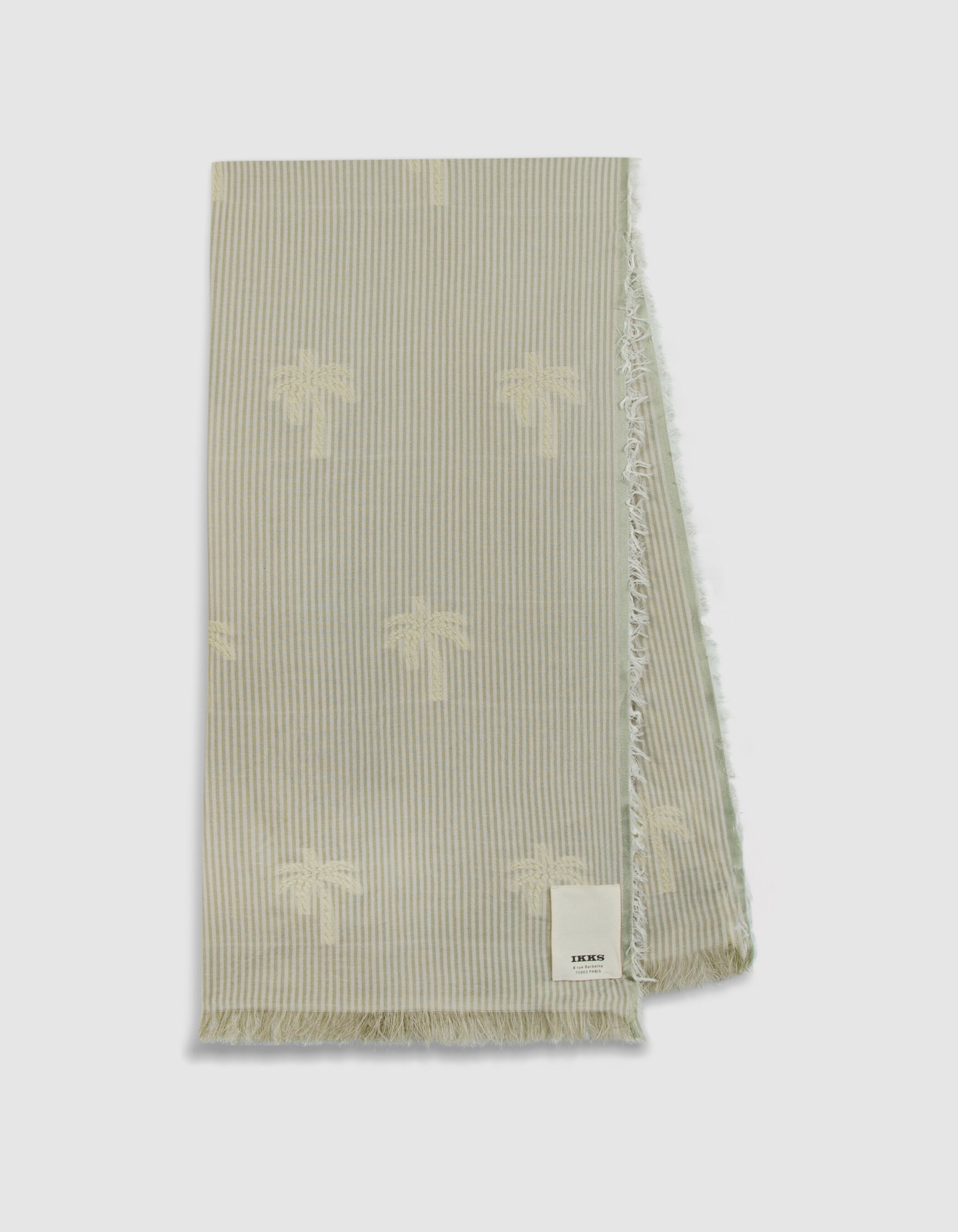 Foulard beige rayé jacquard motif palmiers Homme