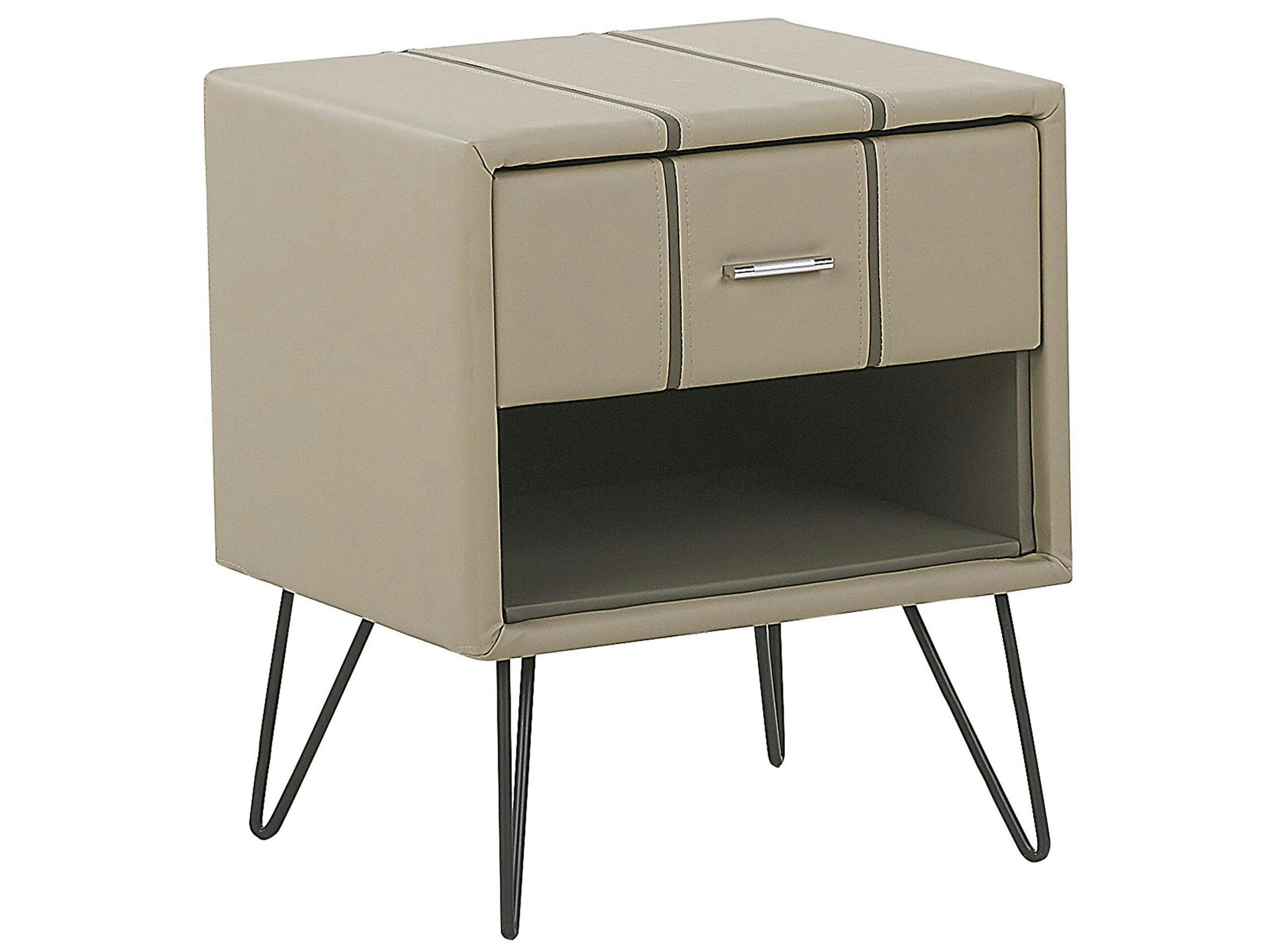 BETIN - Table de chevet en cuir PU beige
