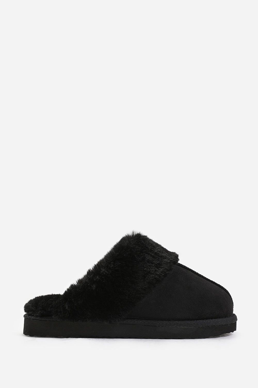 Where's That From Comfort' Slip On Slippers With Fur Trim Suede