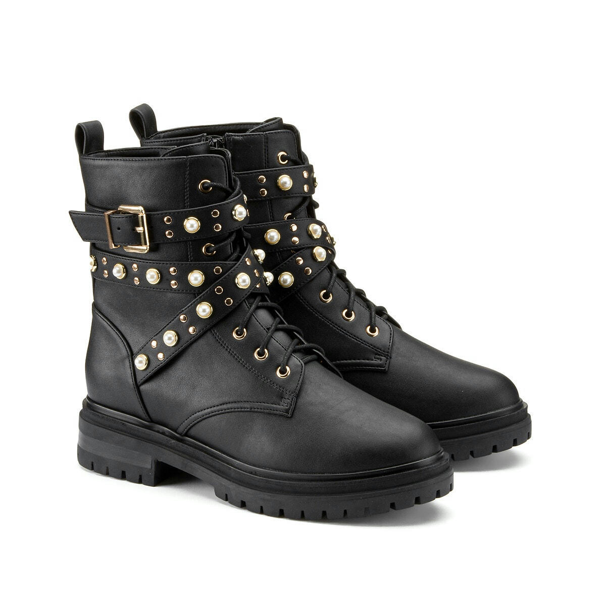 Bottines détails bijoux, pied large 38-45