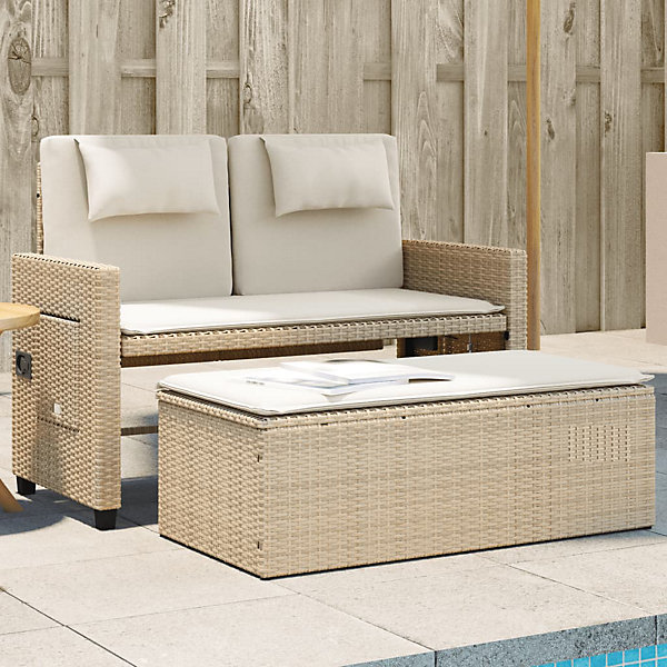 Banc inclinable de jardin avec coussins beige résine tressée vidaXL
