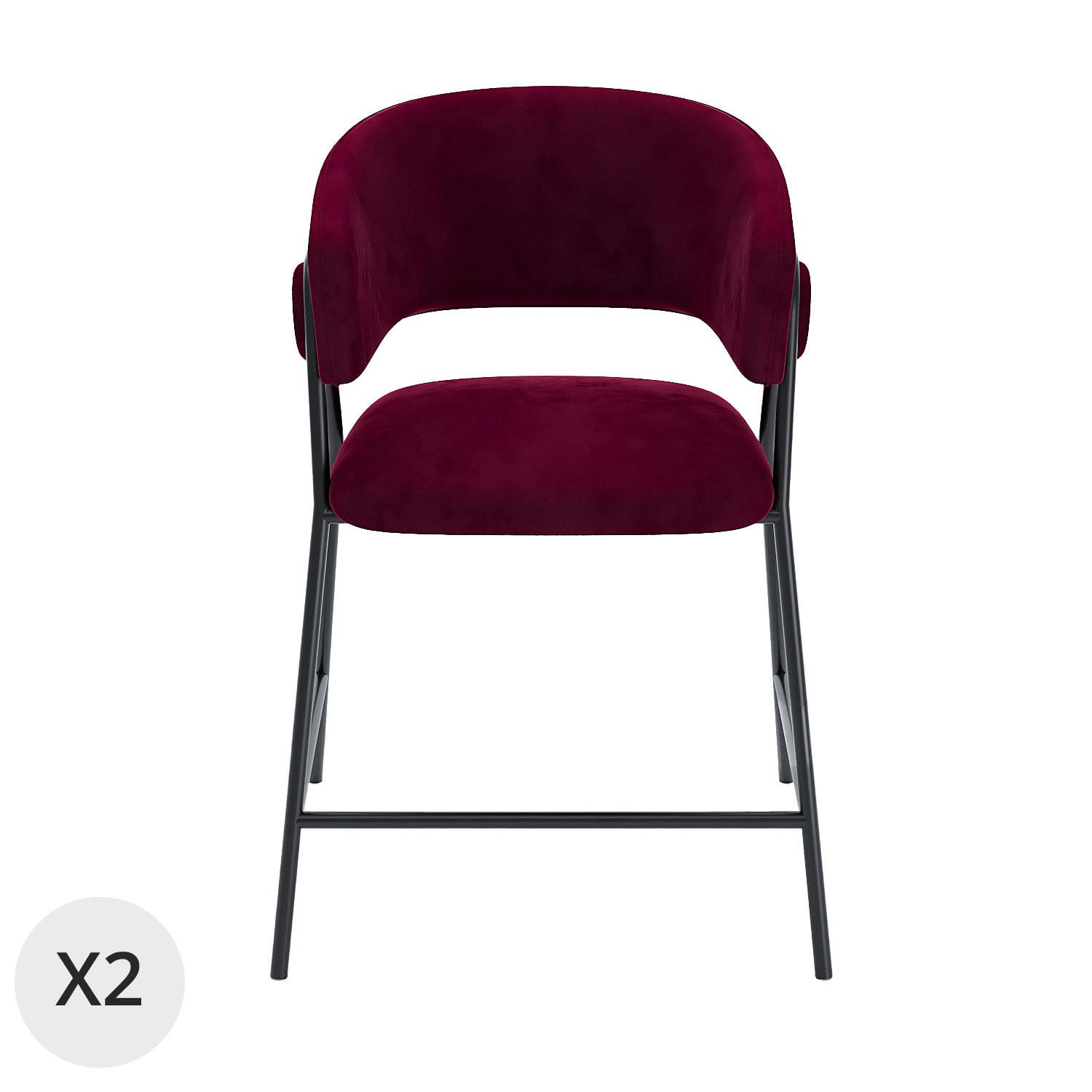 BONNIE - Lot de 2 tabourets de bar avec dossier, velours bordeaux