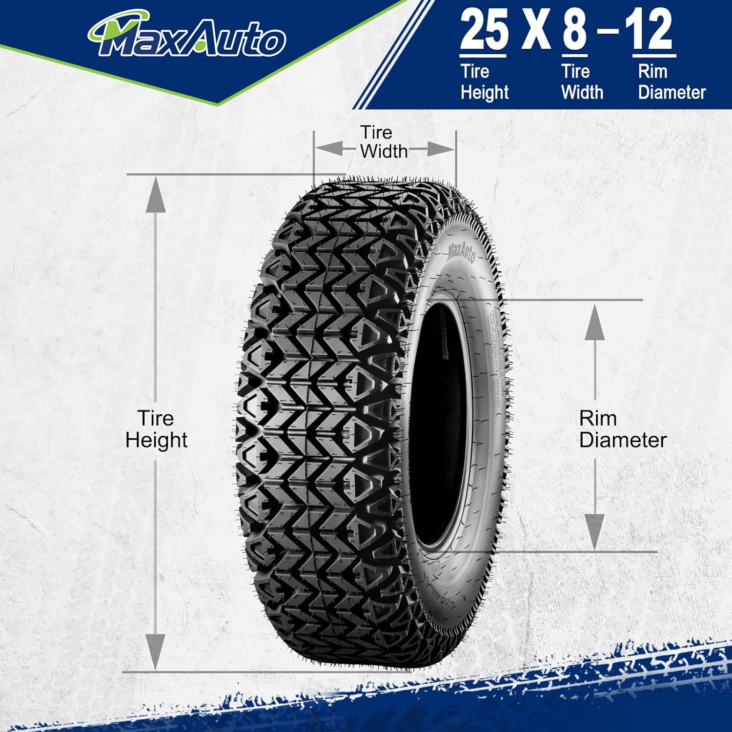 MaxAuto 2pcs 25x8-12 ATV UTV Tires, 25x8x12 All Terrain Side by Side Tires, 25 8 12 Mud Tire, 6Ply Tubeless