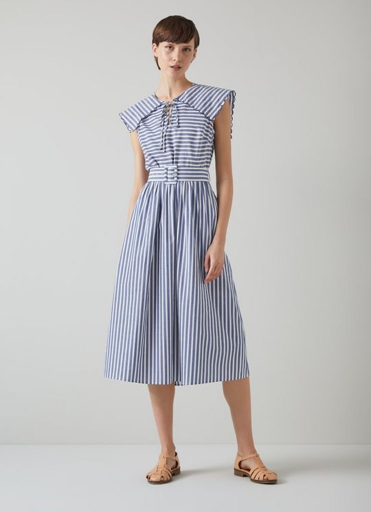 Beau Blue and Cream Striped Cotton Sun Dress