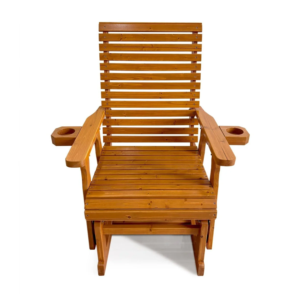 Wooden Patio Glider for One Person, with High Back and Deep Contoured Seat, Solid Fir Wood, Heavy Duty 600 LBS