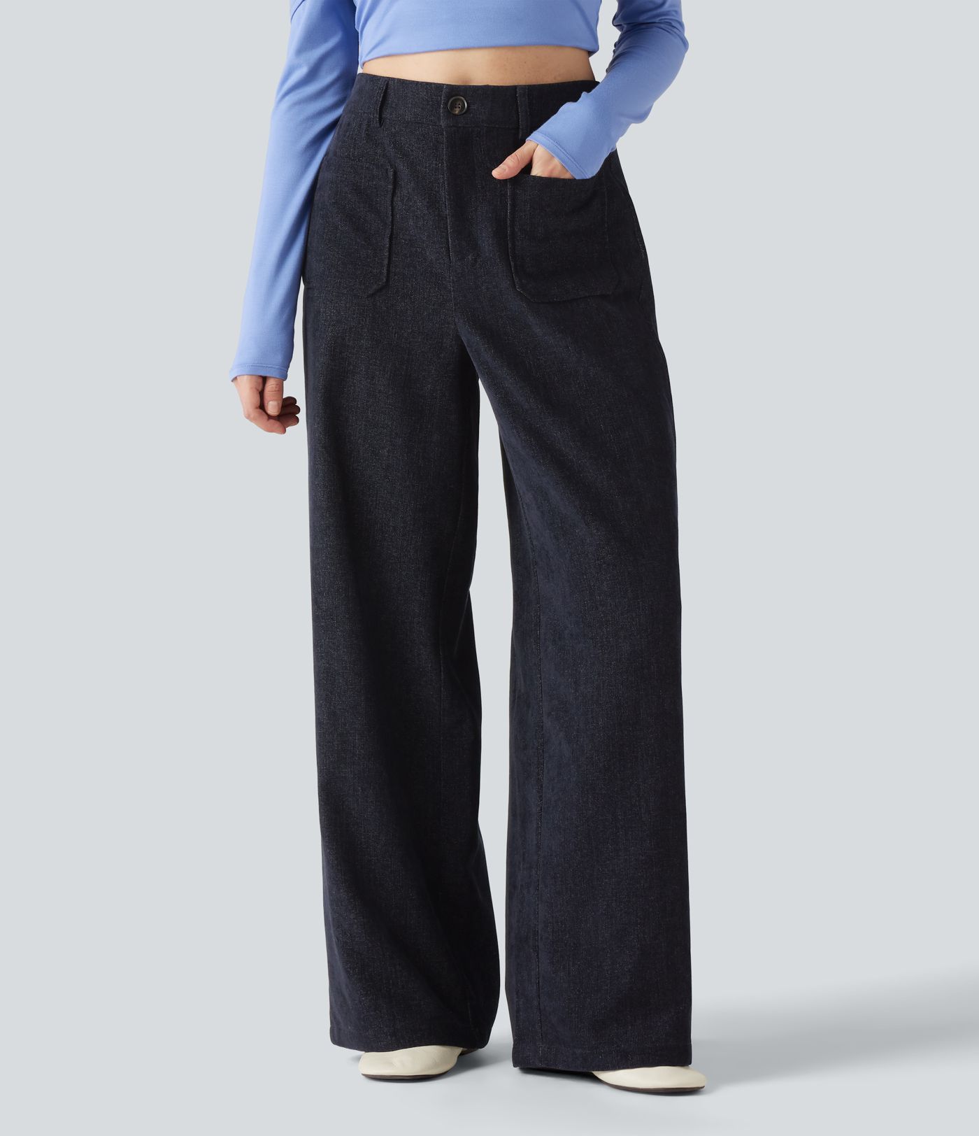 Pantalon de bureau baggy taille haute avec poches