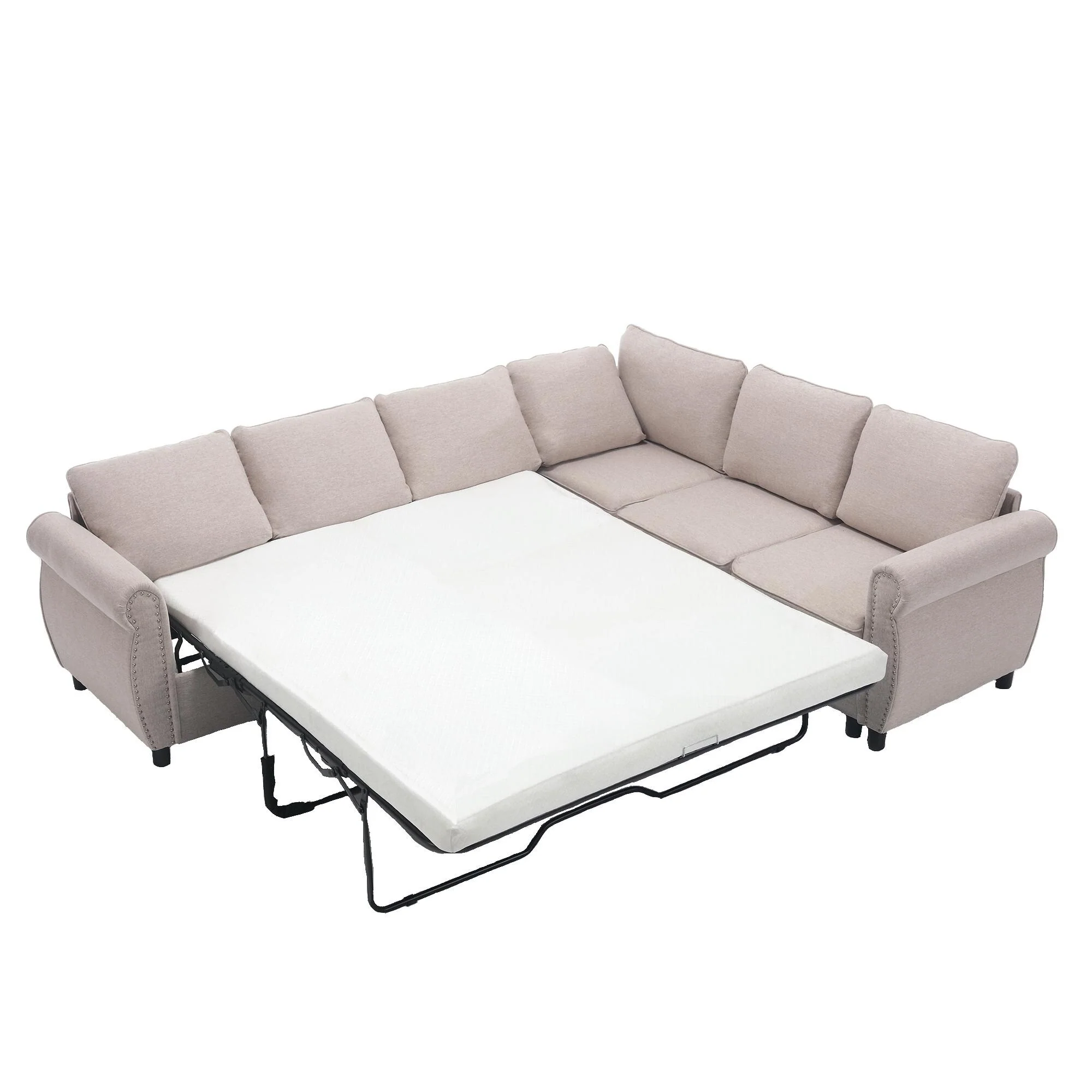 Modern L Shaped Sleeper Sectional Sofa with Pull Out Bed and Medium Firm Cushions for Living Room or Guest Room