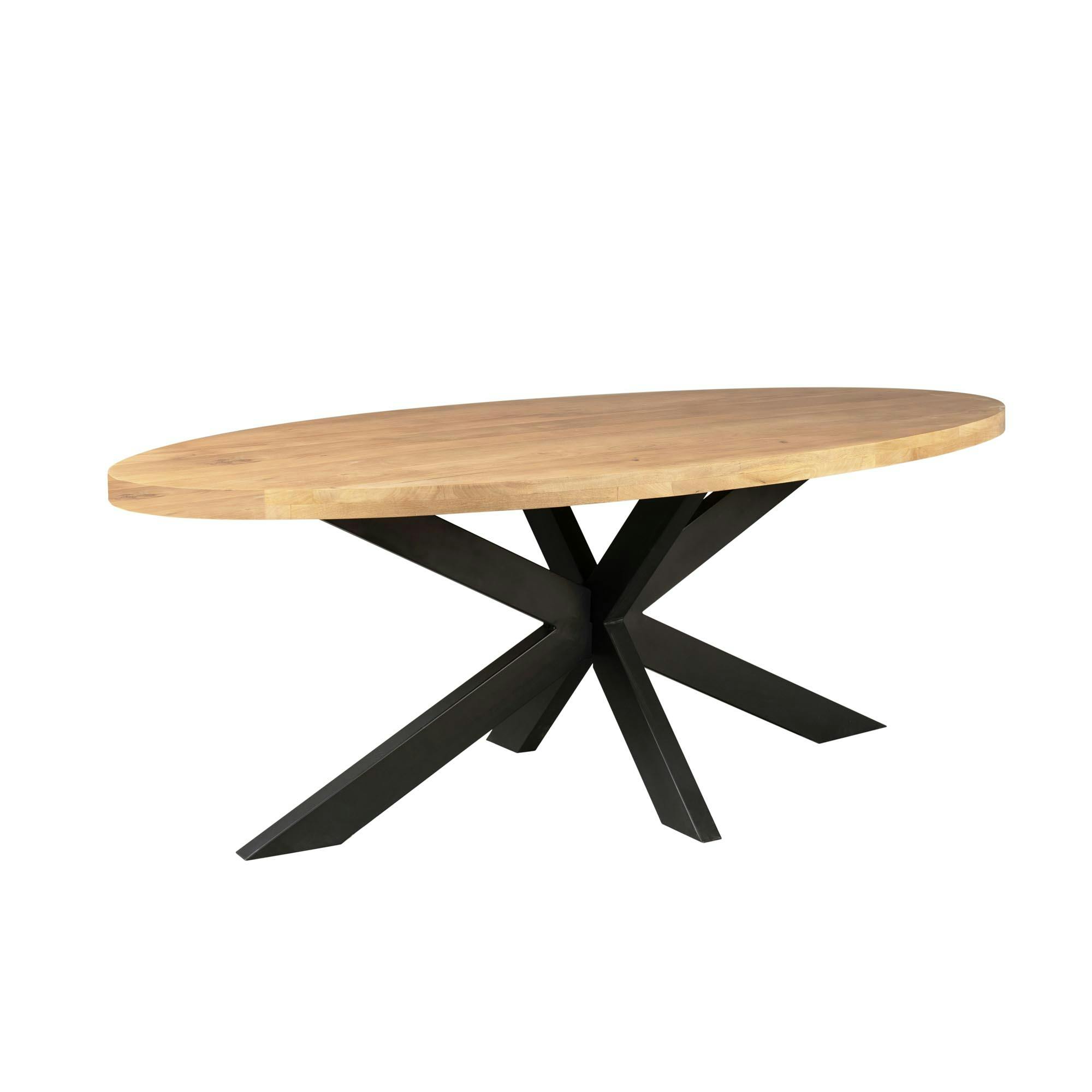 Table ovale bois clair pied croisé métal noir 160 cm RIVANO