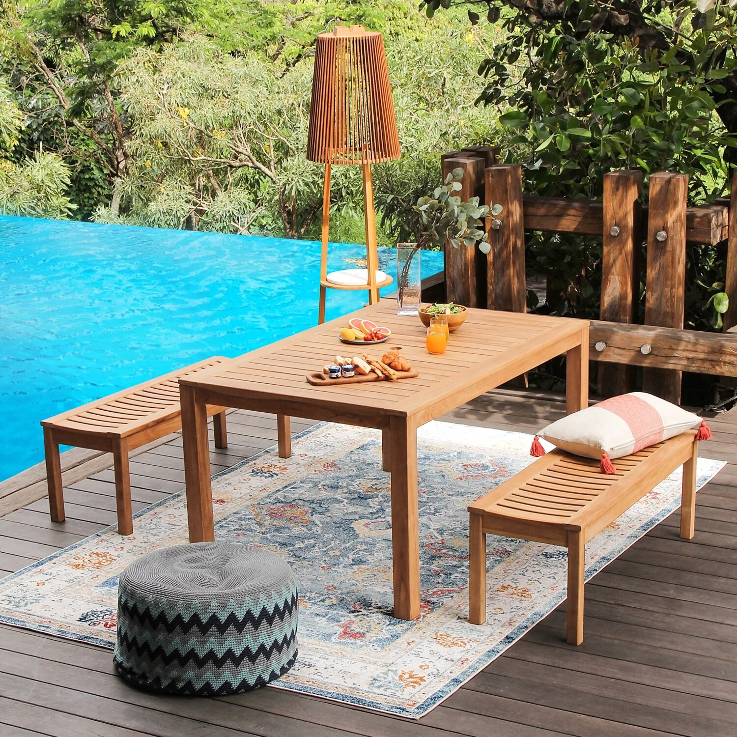 Cambridge Casual Sherwood Teak Wood Outdoor Backless Bench