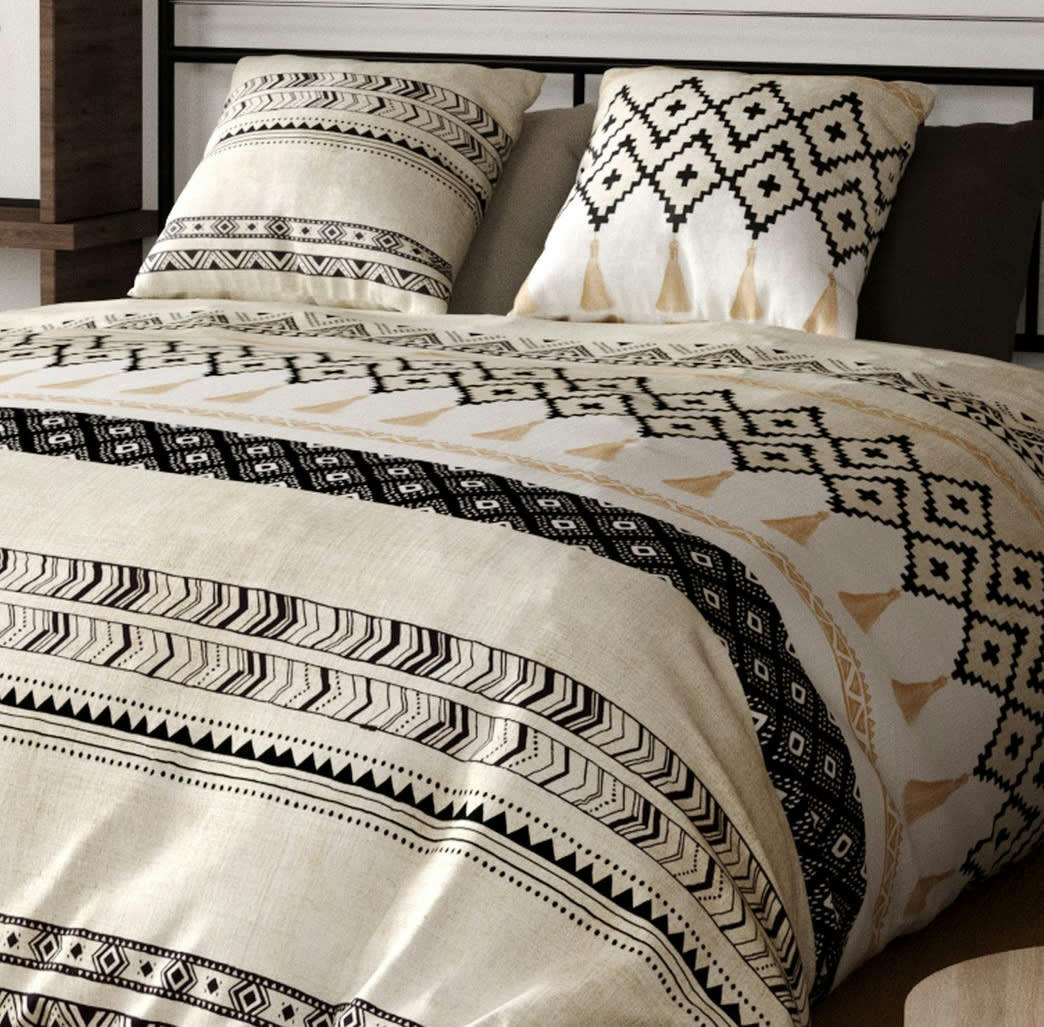 BOHEME - Parure housse de couette coton beige 240x260 cm