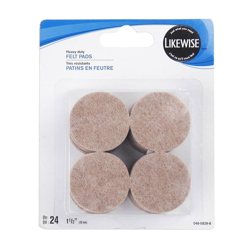 Likewise Round Heavy Duty Felt Pads Value Pack, Surface Protection, 1-1/2-in, Beige, 24-pc