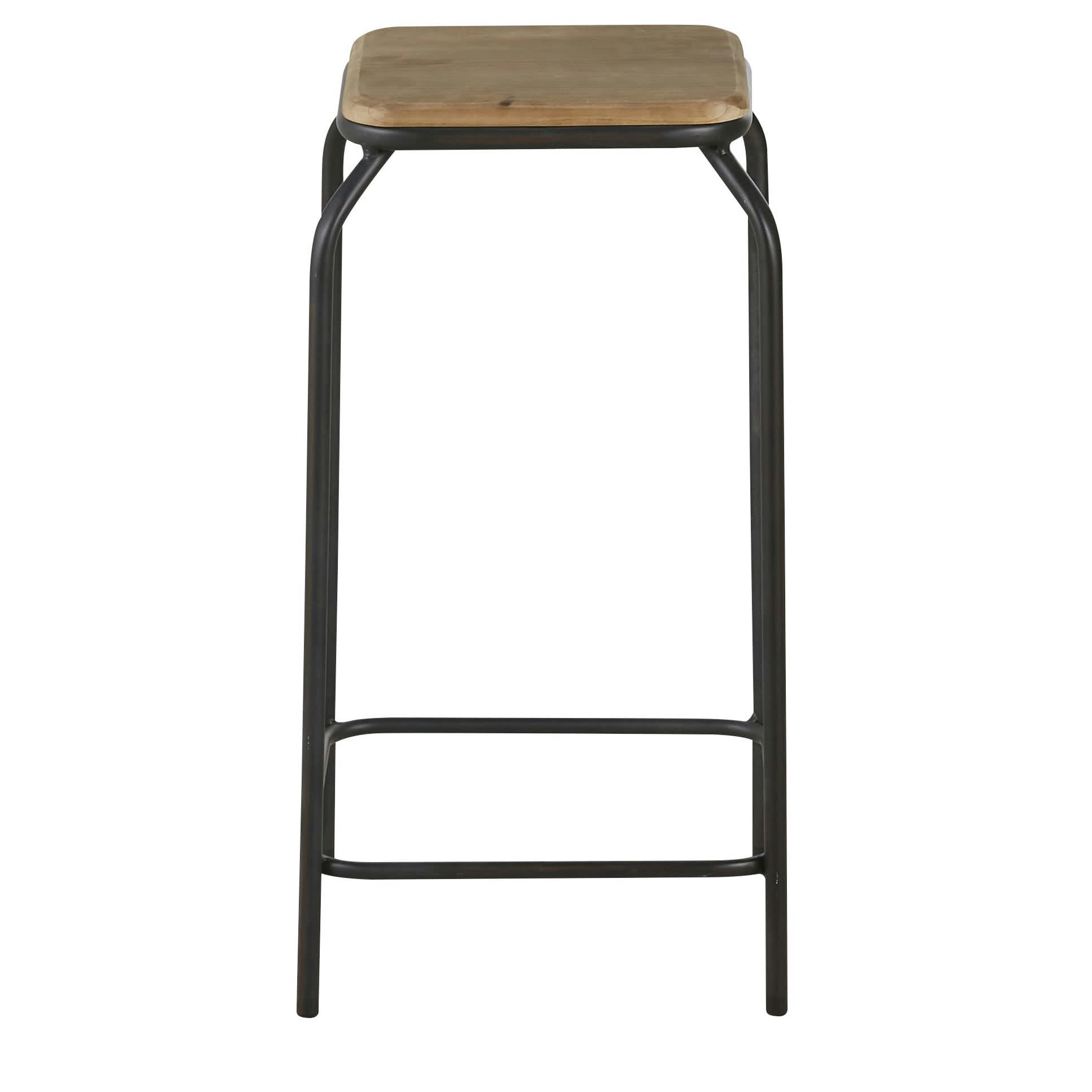 Kraft - Tabourets pour îlot central en métal noir et bois de sapin (x2) H65