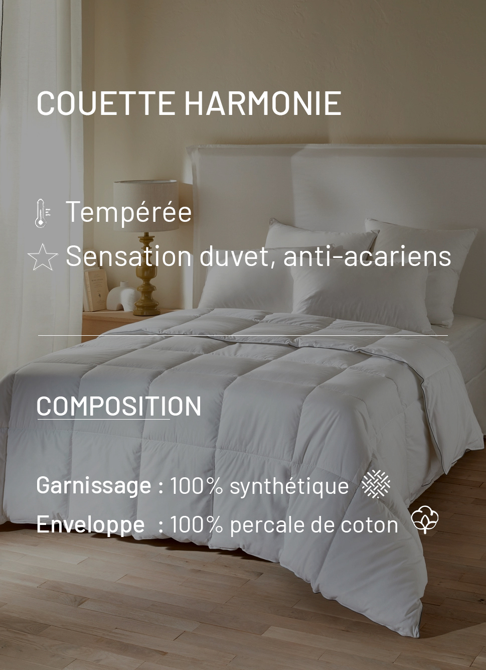 COUETTE HARMONIE 300 G/M2 TEMPÉRÉE ANTI-ACARIENS BLANC