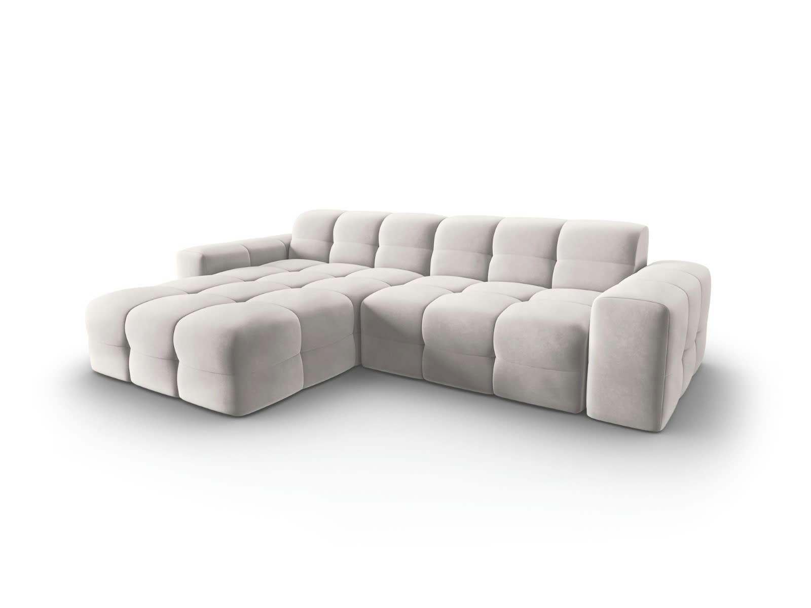 KENDAL - Canapé d'angle gauche 4 places en tissu velours gris clair