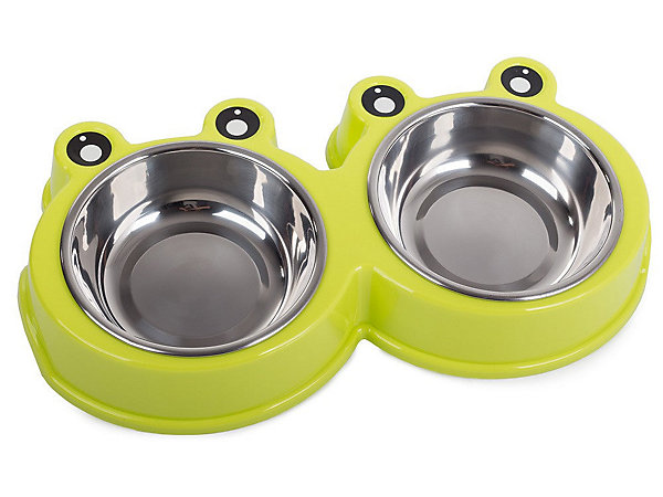 Bol d alimentation double pour chat chiens duale metallique 0.3l x 2 vert