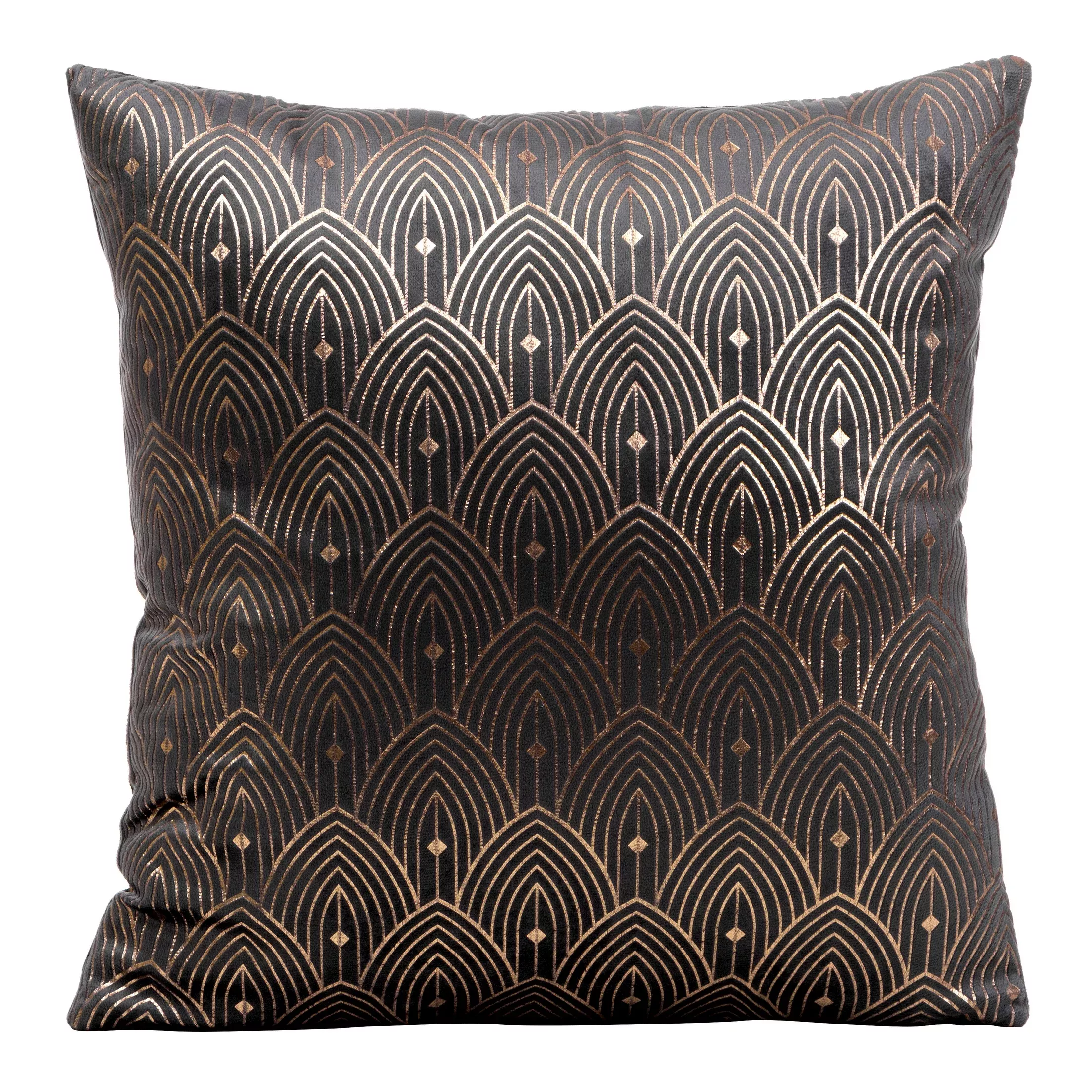 Poszewka na poduszkę 40x40 cm grafitowa ze złotym nadrukiem w stylu art deco AGNES DESIGN 91