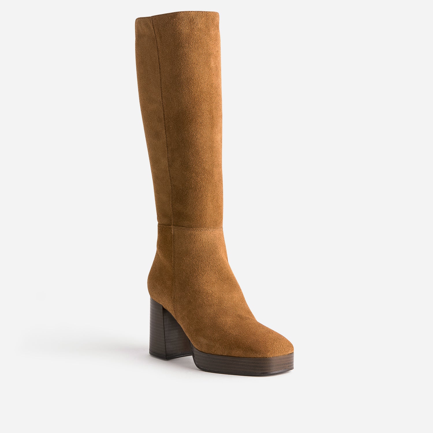 Botte cognac en cuir à plateforme pour mollets fins