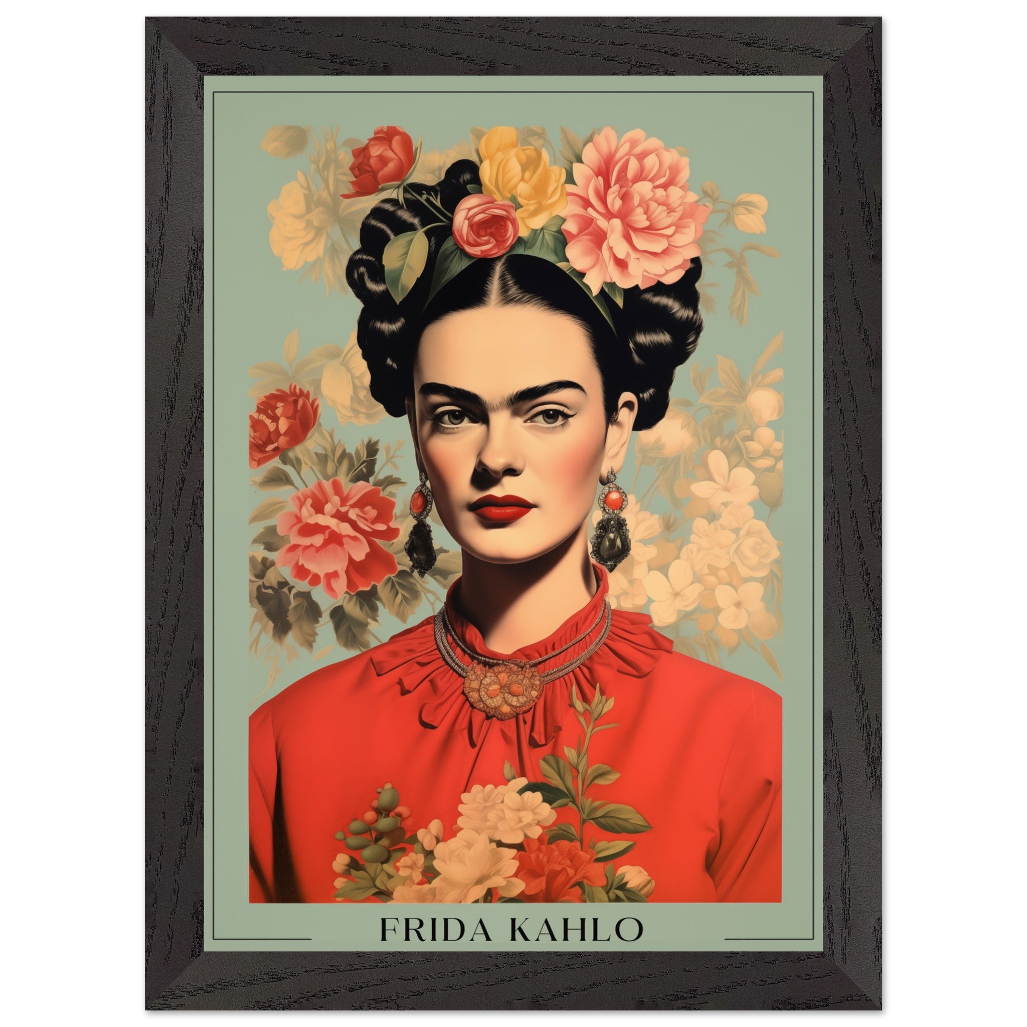 Artfulprints Poster met Lijst Frida Kahlo - Botanical portrait  - A4 21x29.7 cm - Meerkleurig