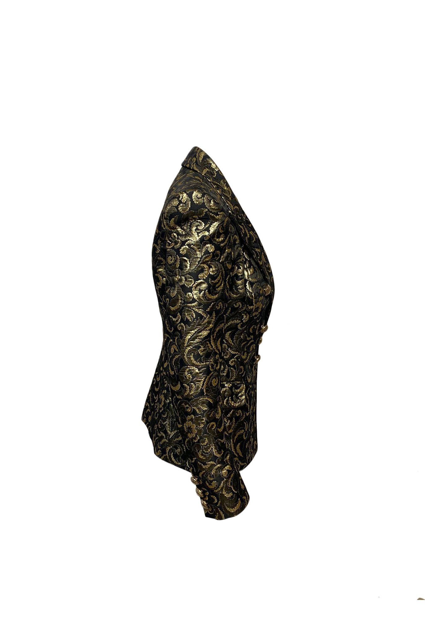 Balmain Preloved Metallic Brocade Blazer in Gold Acetate