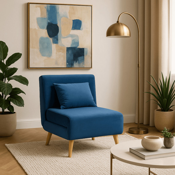 Fotel Rozkładany Do Spania Leżak Łóżko Sofa Jednoosobowa Granatowy MARRY