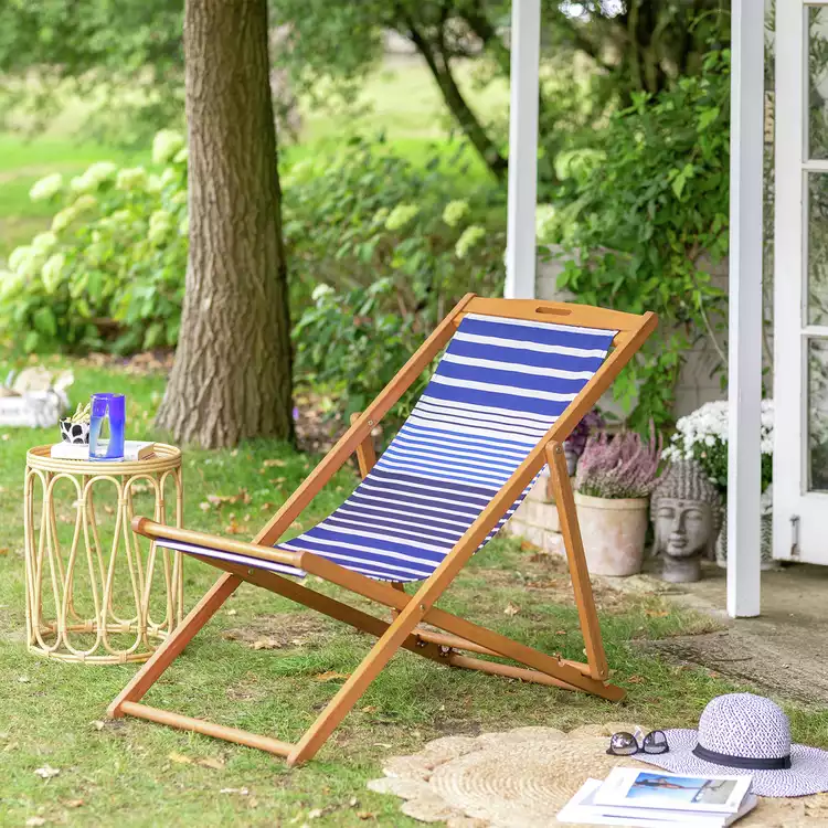 Habitat Folding Wooden Garden Deck Chair - Blue