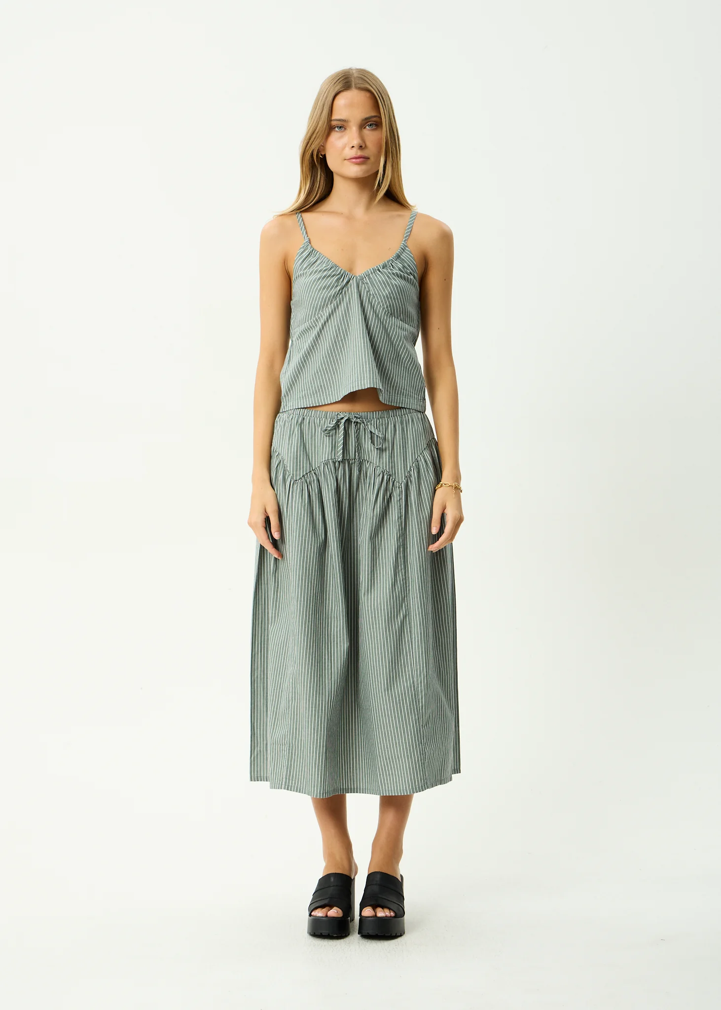 AFENDS Womens Pinned - Midi Skirt - Sycamore Stripe