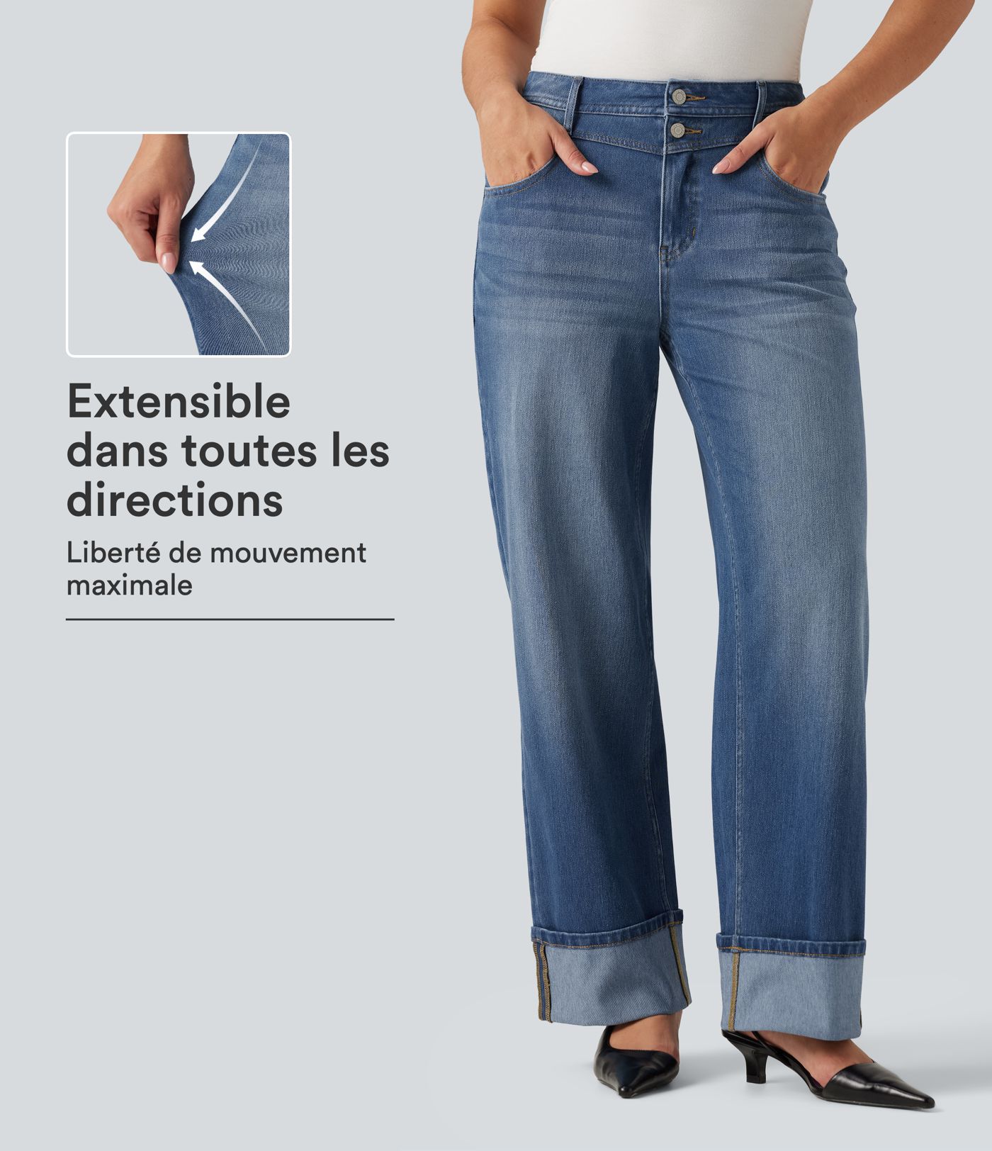 Jean droit Halara Flex™ taille haute à ourlet roulotté avec poches