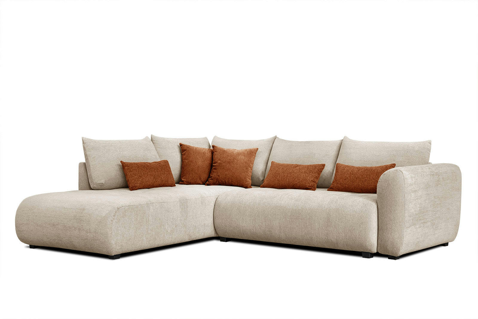 SORENO - Canapé d'angle gauche 5 places beige avec le couchage