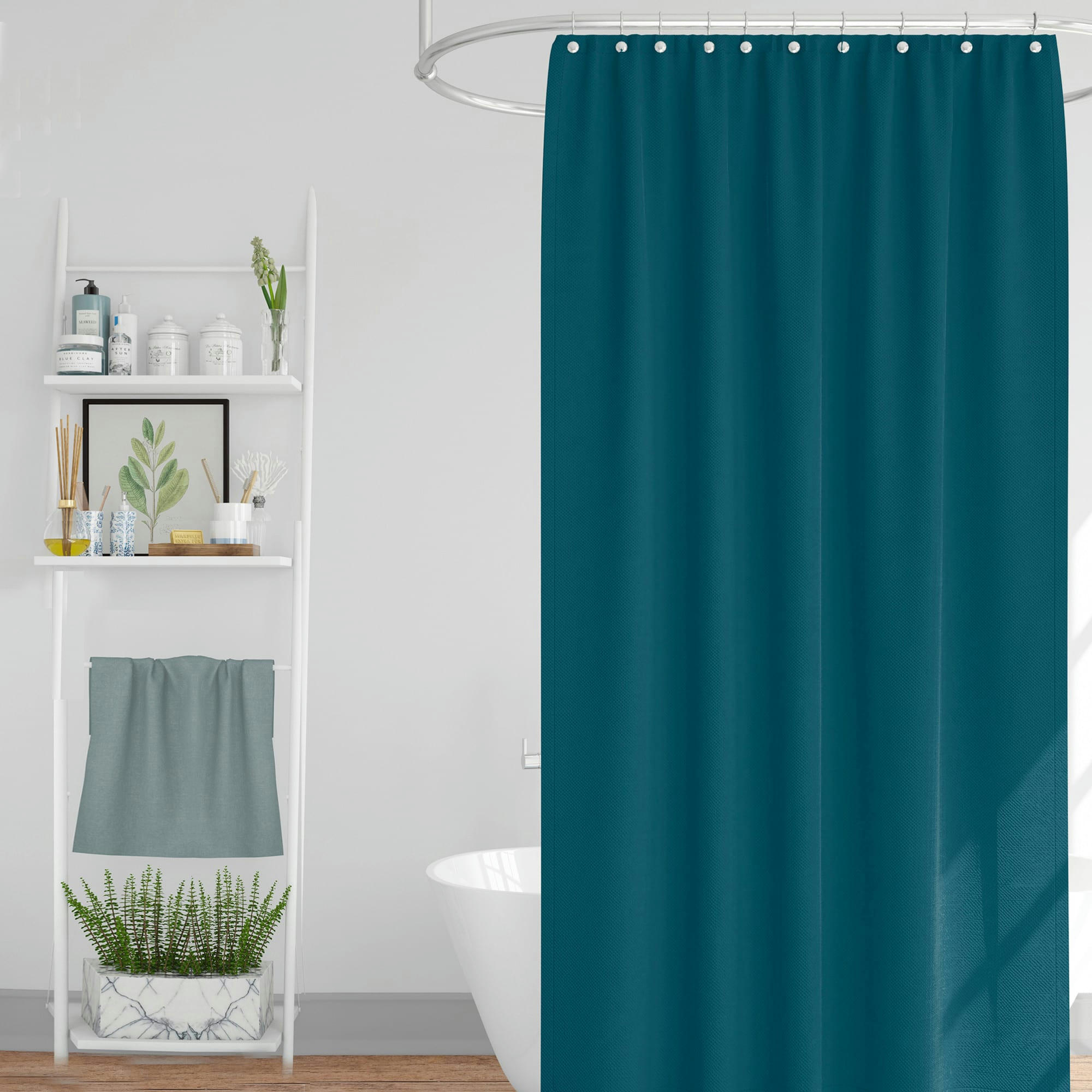 - Rideau de douche classique tissu jacquard uni bleu