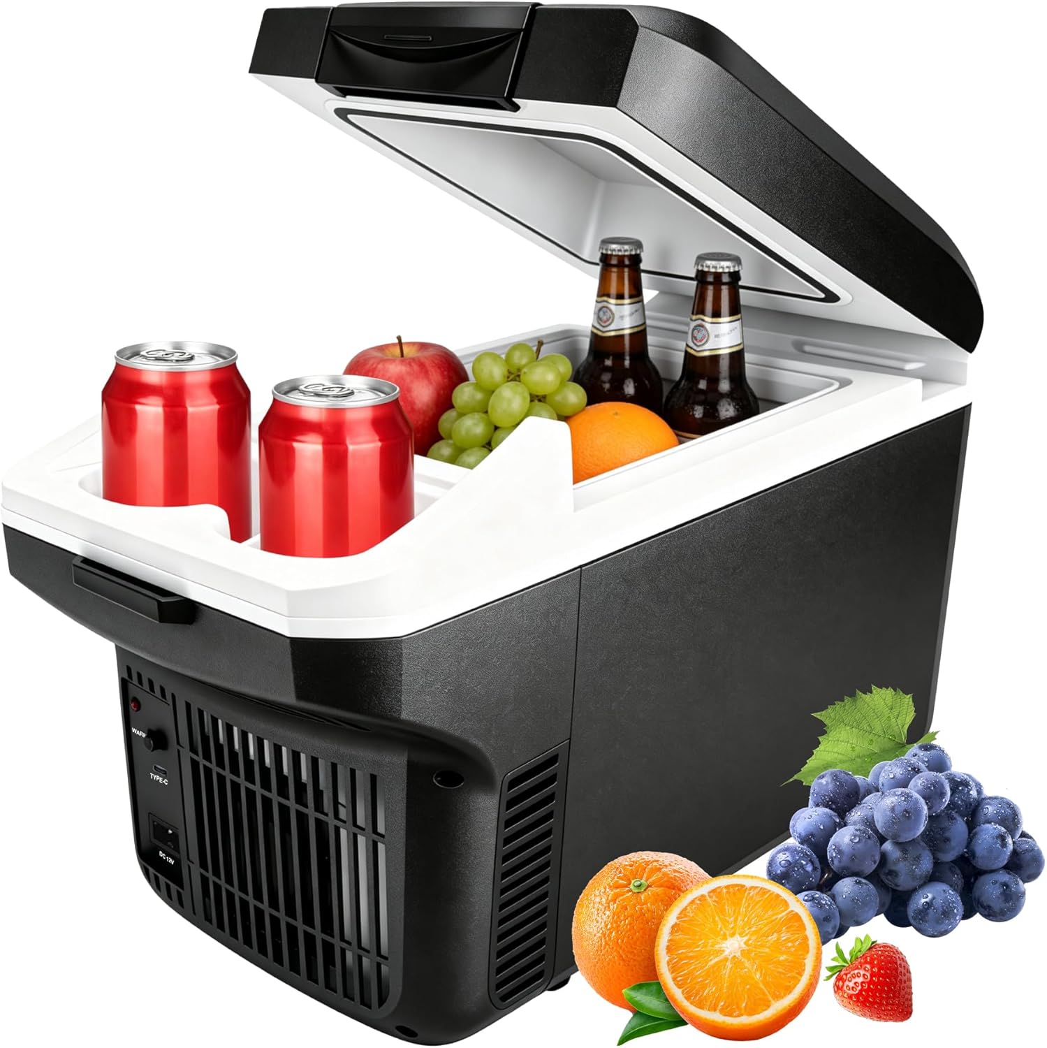 Iceblue Electric Cooler with Type-C, 8 Liter /11 Cans Mini Fridge with Belt, 9V Type-C Thermoelectric Dual-use Car Refrigerator, Car Fridge for Car, Dorm, Travel, Picnic, Gift - Black