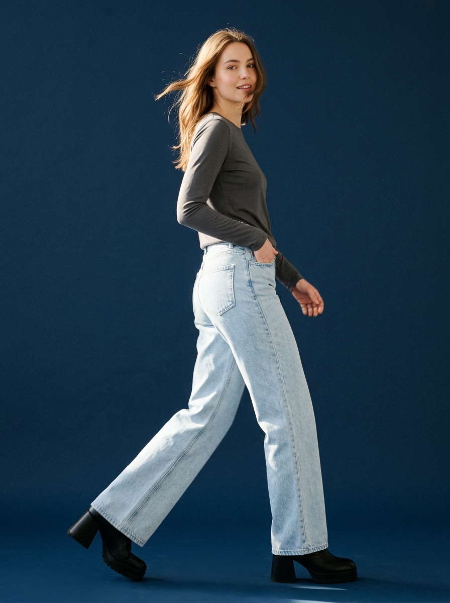 Jeansy wide leg high waist z efektem sprania