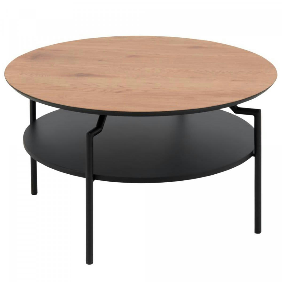 GOLDA - Table basse ronde en bois et métal noir