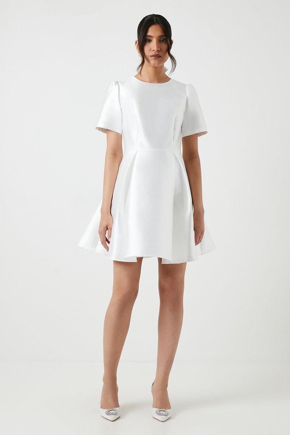 Coast Full Skirted Short Sleeve Twill Mini Wedding Dress
