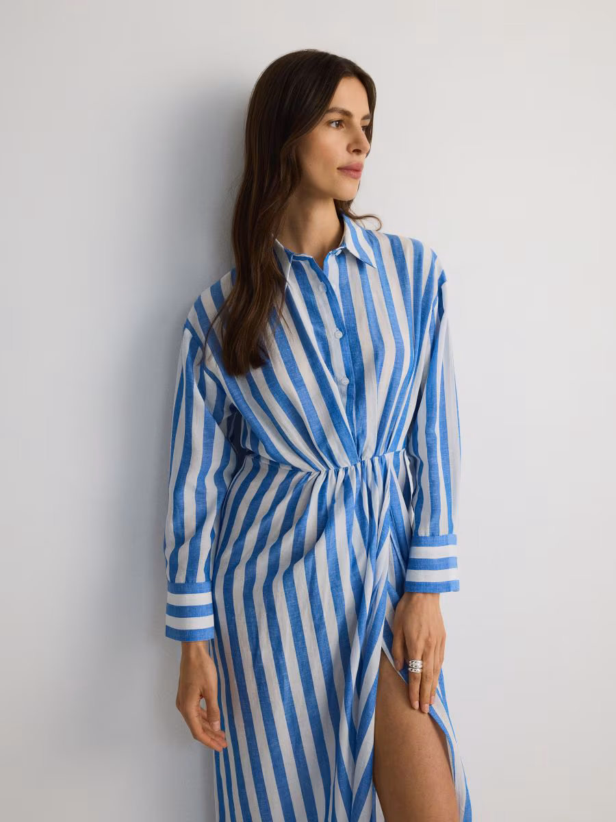 Lyocell Blend Midi Shirt Dress