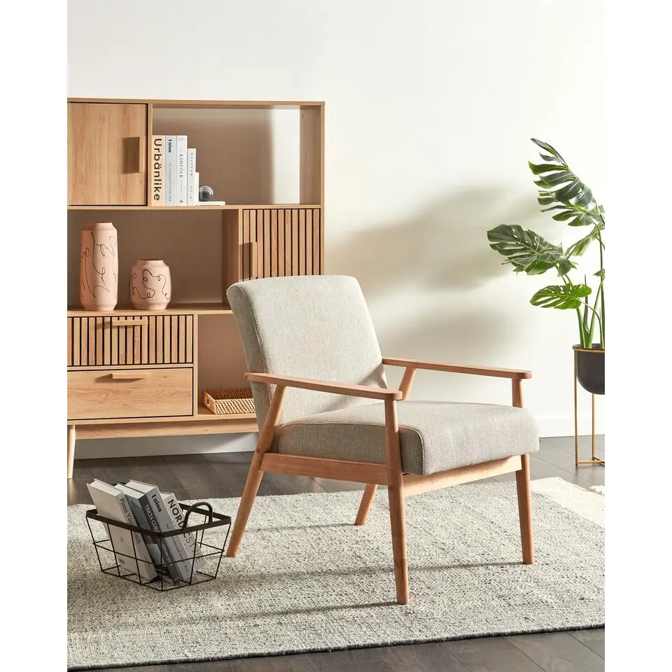 ESRUM - Fauteuil - Grijs - Stof/Licht hout