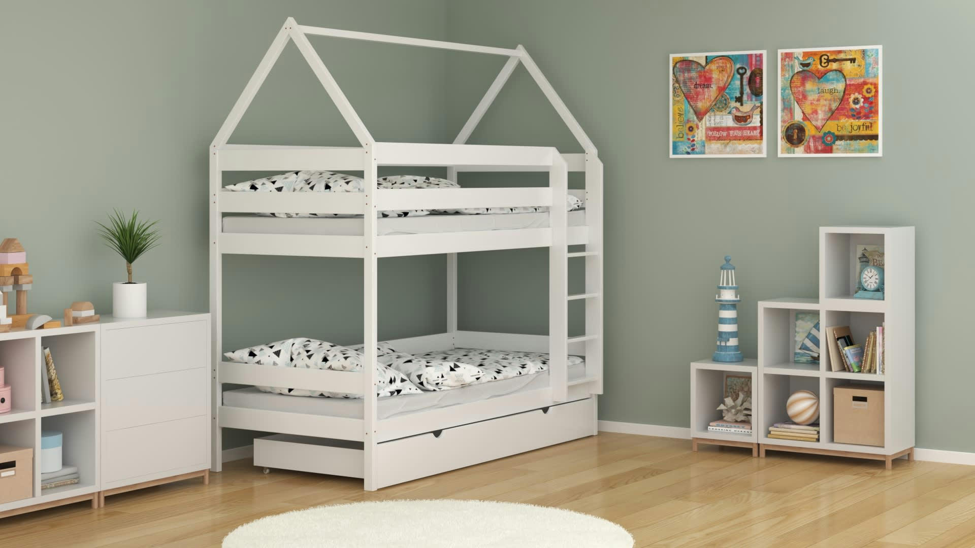 - Lit superposé en pin massif 190x90 blanc