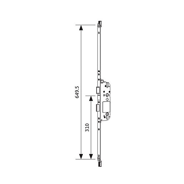 Coffre de serrure principal SECURY X 35/92 têtière 16mm longueur 649,5mm cote D 310mm - FERCO - 6-39046-16-0-1