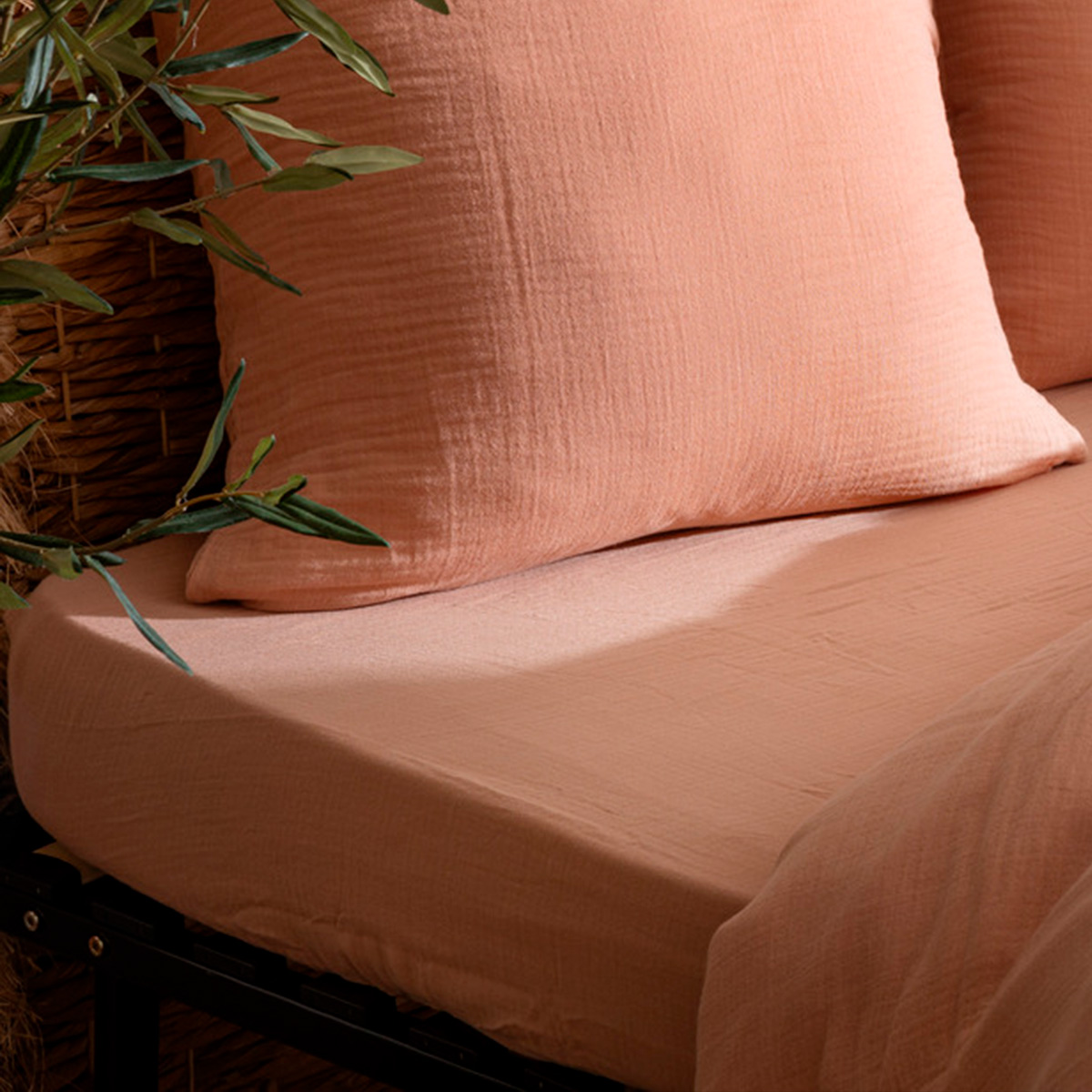 Fitted sheet "Flora" Cotton Gauze, Rose, 160x200 cm