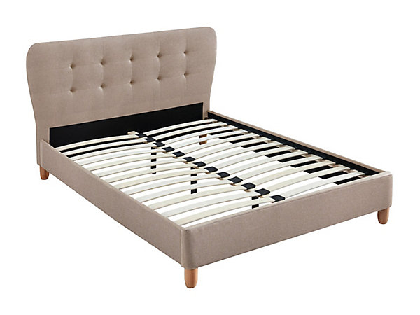 Lit 160 x 200 cm avec tête de lit capitonnée - Tissu - Beige - ELIDE