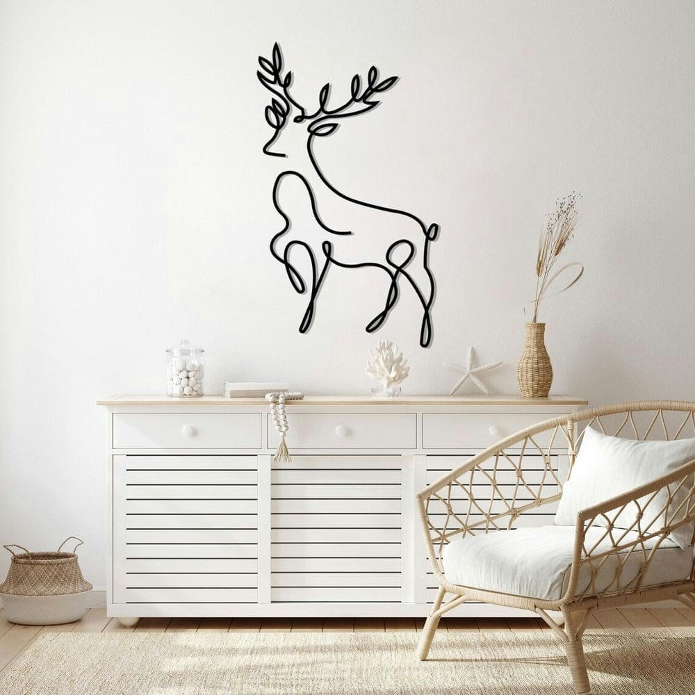 MINIMALISTE - Décoration murale cerf en métal noir 35x60 cm