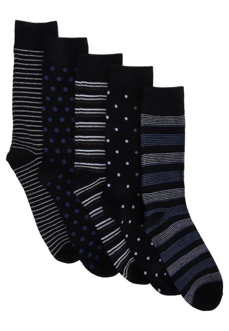 Mens 5pk Black Stripe & Polka Dot Socks