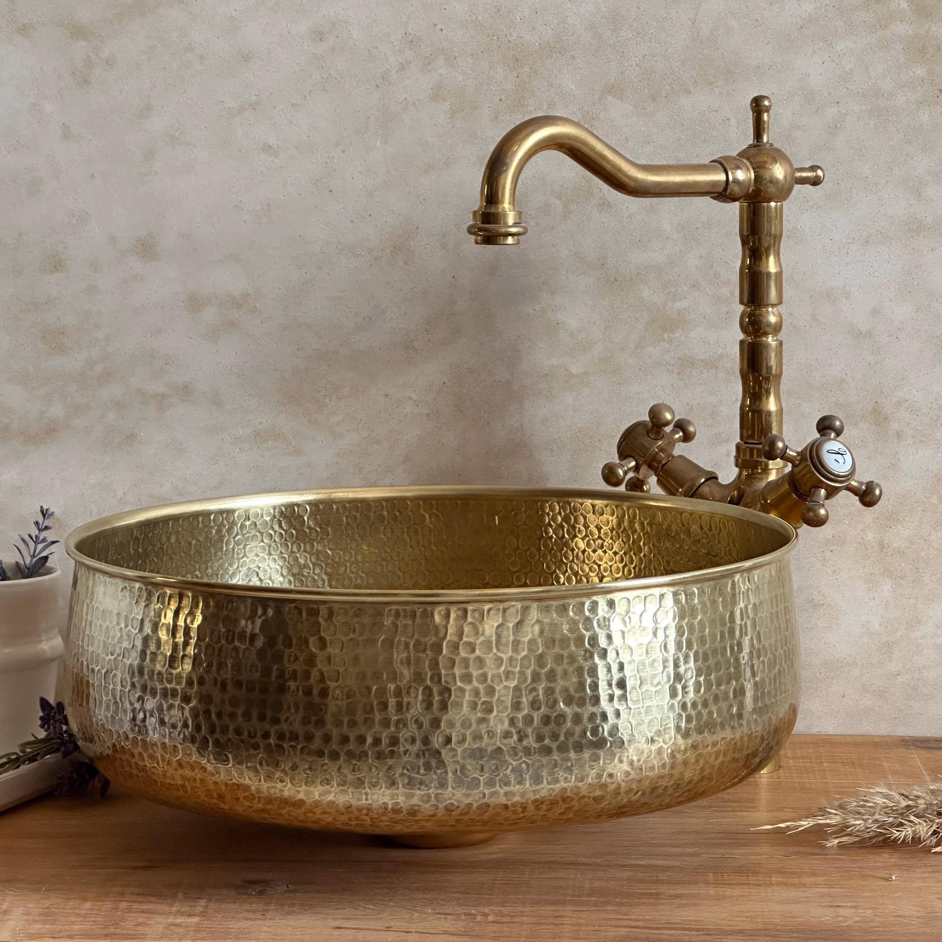 Custom Made Aged Brass Bathroom Vessel Sink