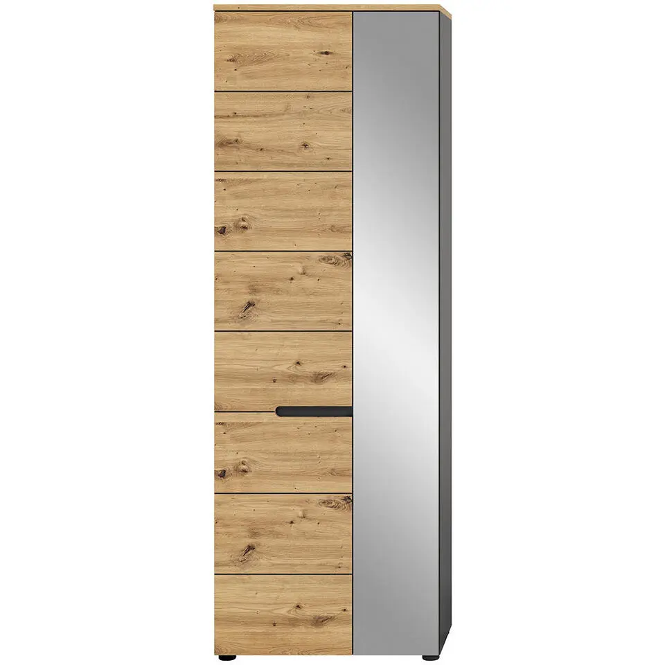 Hioshop Canu kledingkast 1 deur eiken decor- spiegel