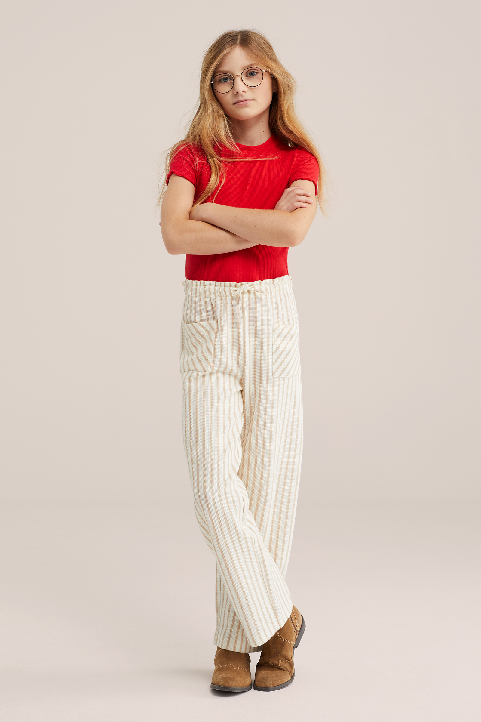 Meisjes wide leg broek met streep