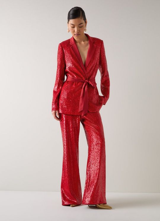 Shimmer Sequin RedWide Trouser