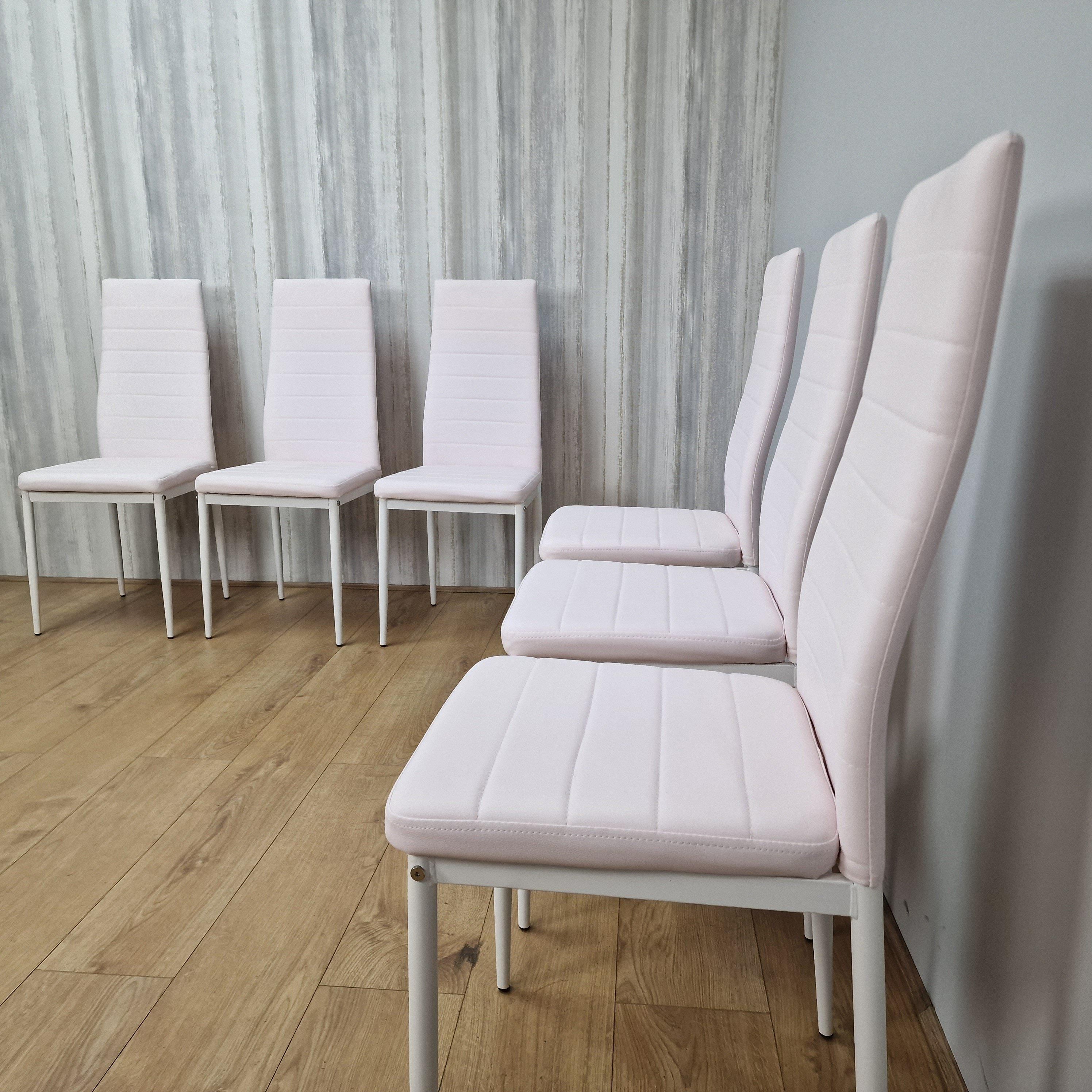 KOSY KOALA Six White Faux Leather Padded Chairs With Tint Of Pink